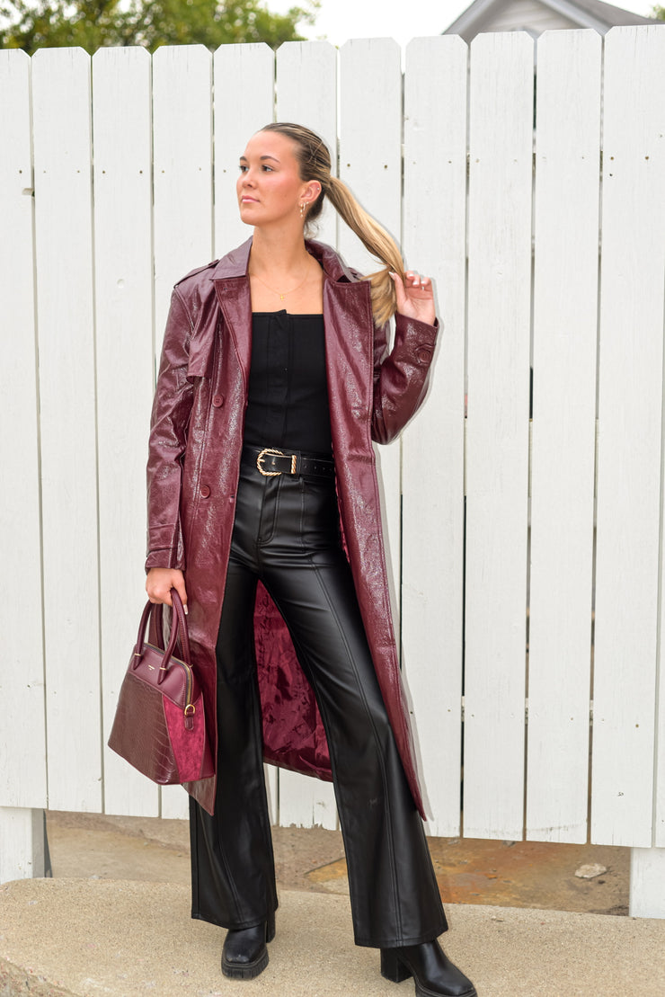 MERLOT LEATHER TRENCH